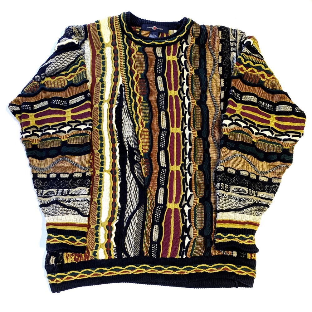 Cotton Traders 3D Knit Sweater Mens XL Color Abstract Textured Coogi Style *read